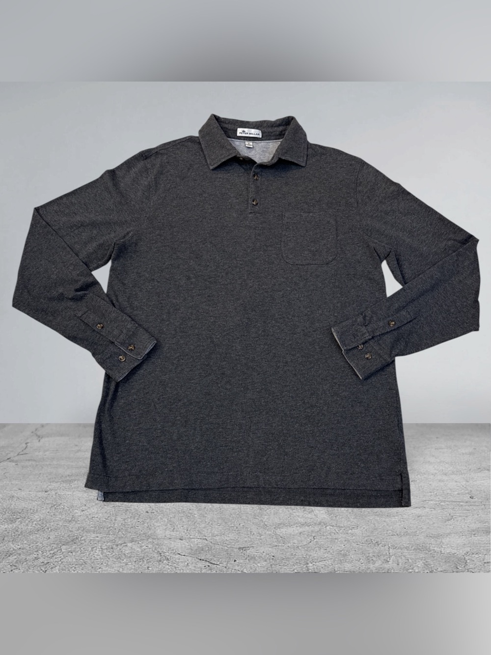 Men’s Peter Millar gray button front collar long sleeve pullover shirt size M